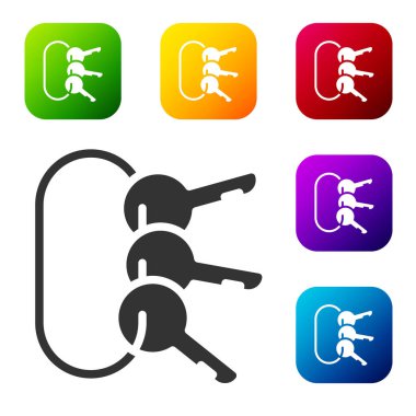 Beyaz arkaplanda siyah tuş simgesi izole edildi. Renkli kare düğmelerle simgeleri ayarla. Vektör İllüstrasyonu