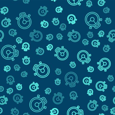 Yeşil çizgi Stopwatch simgesi mavi arkaplandaki kusursuz deseni izole etti. Zaman göstergesi. Kronometre işareti. Vektör İllüstrasyonu