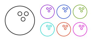 Siyah çizgi bowling topu simgesi beyaz arkaplanda izole edildi. Spor malzemeleri. Simgeleri renklendirin. Vektör İllüstrasyonu