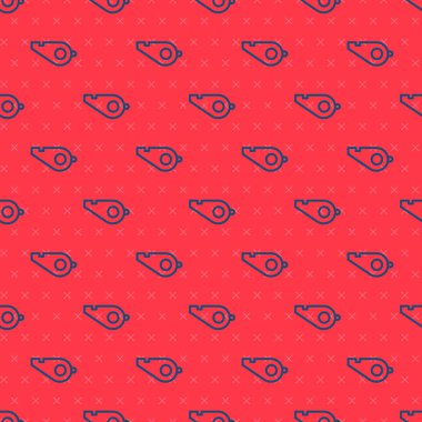 Mavi çizgi Whistle simgesi kırmızı arkaplanda iz bırakmadı. Hakem sembolü. Spor ve spor burcu. Vektör İllüstrasyonu