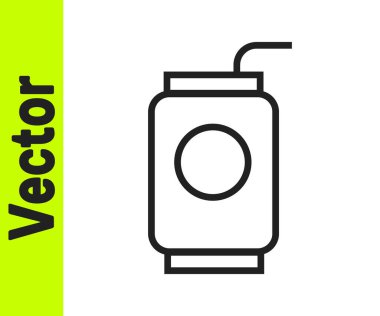 Siyah çizgili soda kutusu ve beyaz arka planda izole edilmiş saman ikonu. Vektör İllüstrasyonu