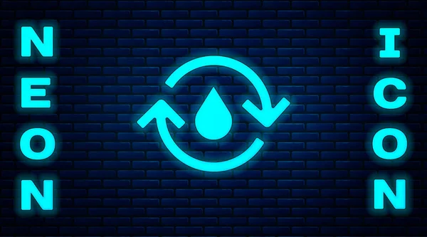 Leuchtende Neon Recycle Saubere Aqua Symbol Isoliert Auf Backsteinwand Hintergrund — Stockvektor