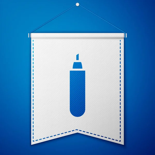 Blue Marker Pen Pictogram Geïsoleerd Blauwe Achtergrond Witte Wimpelsjabloon Vector — Stockvector