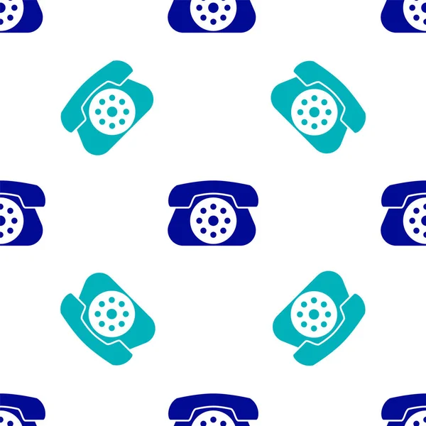 Modrá Telefon Ikona Izolované Bezešvé Vzor Bílém Pozadí Telefon Pevnou — Stockový vektor