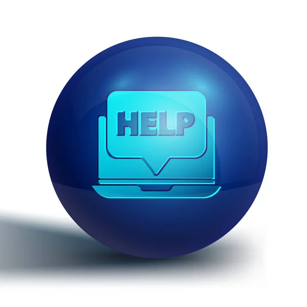 Laptop Azul Ícone Ajuda Isolado Fundo Branco Ajuste Serviço Configuração — Vetor de Stock