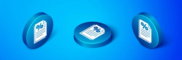 Isometric Finance Document Icon Isolated Blue Background Paper Bank Document — Stock Vector