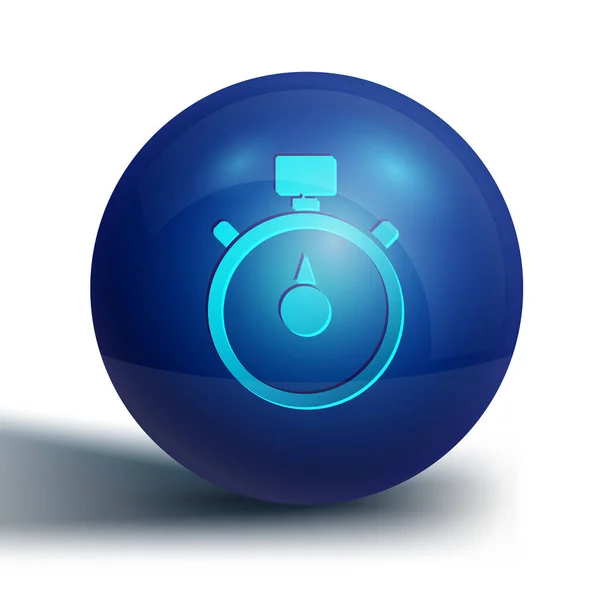 Blue Stopwatch Ikon Isolerad Vit Bakgrund Tidtagarskylt Kronometertecken Blå Cirkelknapp — Stock vektor