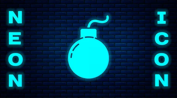 Glowing Neon Bomb Ready Explode Icon Isolated Brick Wall Background — Stock Vector