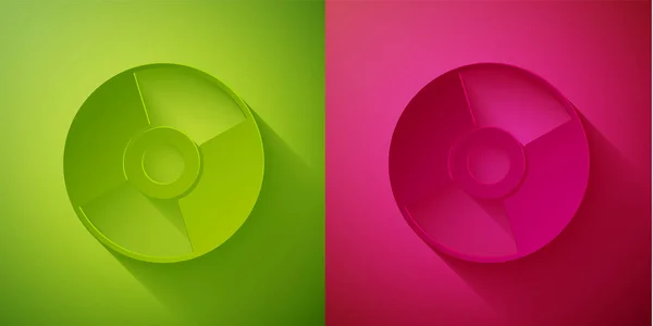 Papírvágású Vagy Dvd Lemez Ikon Elszigetelt Zöld Rózsaszín Háttérrel Kompakt — Stock Vector