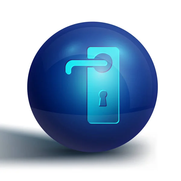 青いドアは白い背景に隔離されたアイコンを扱う ドアロックサインだ 青い丸ボタン ベクターイラスト — ストックベクタ