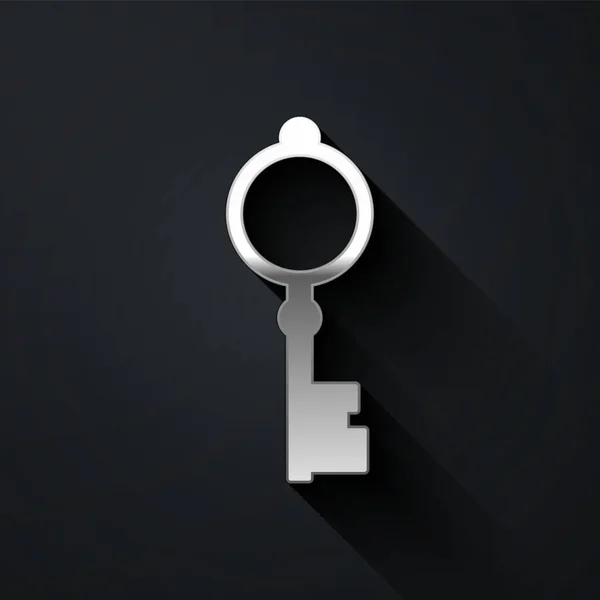 Icono Llave Silver Old Aislado Sobre Fondo Negro Estilo Sombra — Vector de stock