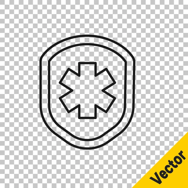 Черная Линия Медицинский Щит Крестом Значок Изолирован Прозрачном Фоне Защита — стоковый вектор