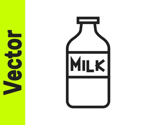 Черная Линия Закрытая Стеклянная Бутылка Молочной Иконкой Белом Фоне Векторная — стоковый вектор