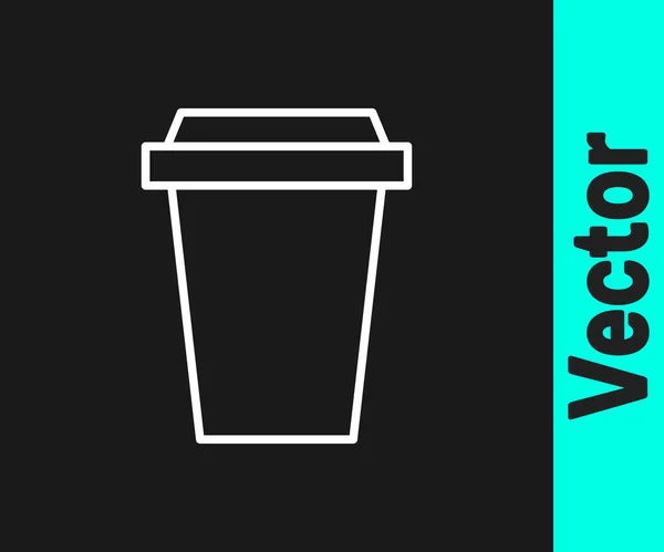 Weiße Linie Kaffeetasse Gehen Symbol Isoliert Auf Schwarzem Hintergrund Vektorillustration — Stockvektor