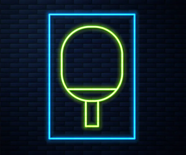 Glowing Neon Line Racket Playing Table Tennis Icon Isolated Brick — 스톡 벡터