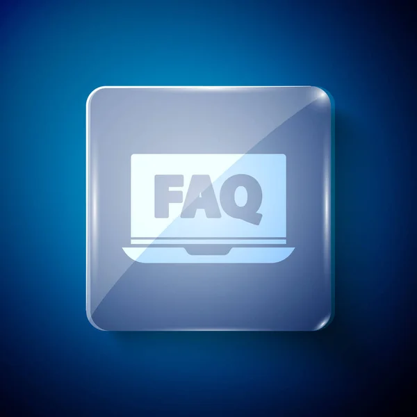 White Laptop Faq Icon Isolated Blue Background Adjusting Service Setting — Stock Vector