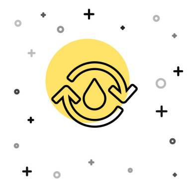 Beyaz arkaplanda izole edilmiş siyah çizgi temiz su simgesini geri dönüştür. İşaret geri dönüşümlü bir damla su. Rastgele dinamik şekiller. Vektör İllüstrasyonu