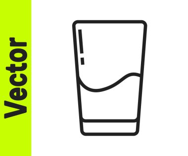 Beyaz zemin üzerinde su ikonu olan siyah çizgi camlar. Soda bardağı. Vektör İllüstrasyonu