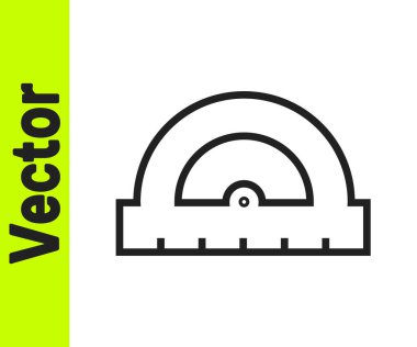 Beyaz zemin üzerinde izole edilmiş derece simgesini ölçmek için siyah çizgi açıcı ızgarası. Eğim ölçer. Ölçme aleti. Geometrik sembol. Vektör İllüstrasyonu