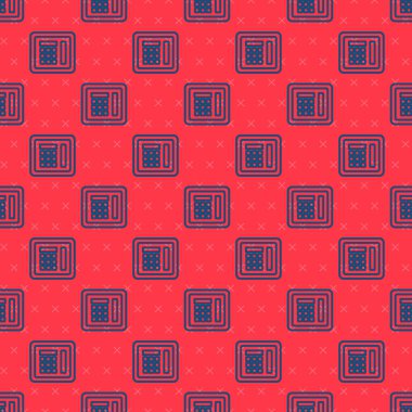 Mavi çizgi Güvenli simge kırmızı arkaplanda izole edilmiş kusursuz desen. Kapı, şifreli bir banka kasası. Güvenilir Veri Koruma. Vektör İllüstrasyonu