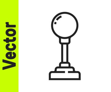 Atari makinesi simgesi için siyah çizgi Joystick beyaz arkaplanda izole edildi. Joystick oyun alanı. Vektör İllüstrasyonu