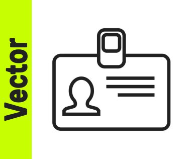 Beyaz arka planda yalıtılmış siyah çizgi tanımlama rozeti simgesi. Bu sunum için kullanılabilir, şirketin kimliği, reklam. Vektör İllüstrasyonu