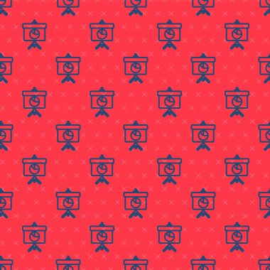 Grafik, çizelge, çizelge, diyagram, bilgi grafiği, turta grafik simgesi, kırmızı arkaplanda izole edilmiş dikişsiz desen içeren mavi çizgi sunum tahtası. Vektör İllüstrasyonu