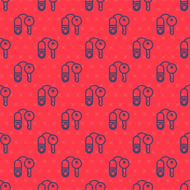 Anahtar simgesine sahip mavi çizgi House kırmızı arka planda kusursuz desen izole etti. Ev anahtarının konsepti. Vektör İllüstrasyonu