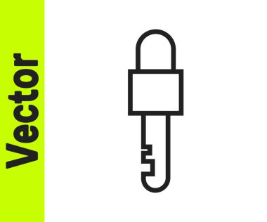 Siyah çizgi kilitlenmiş anahtar simgesi beyaz arkaplanda izole edildi. Vektör İllüstrasyonu