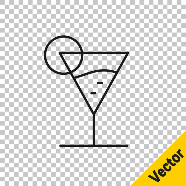 Black Line Martini Glass Icon Isolated Transparent Background Cocktail Icon — Stock Vector