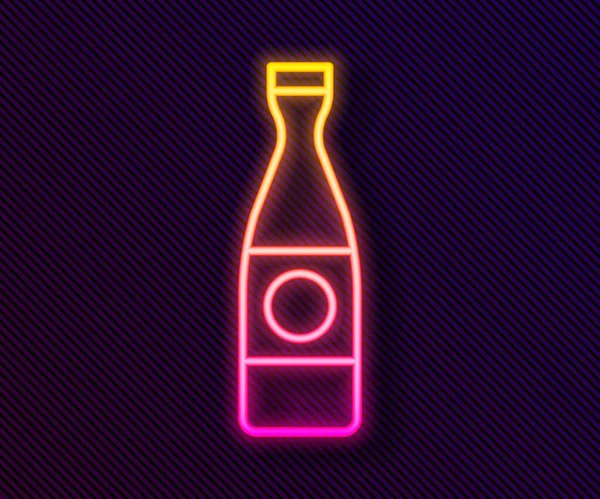 Leuchtende Leuchtschrift Bierflaschensymbol Isoliert Auf Schwarzem Hintergrund Vektorillustration — Stockvektor