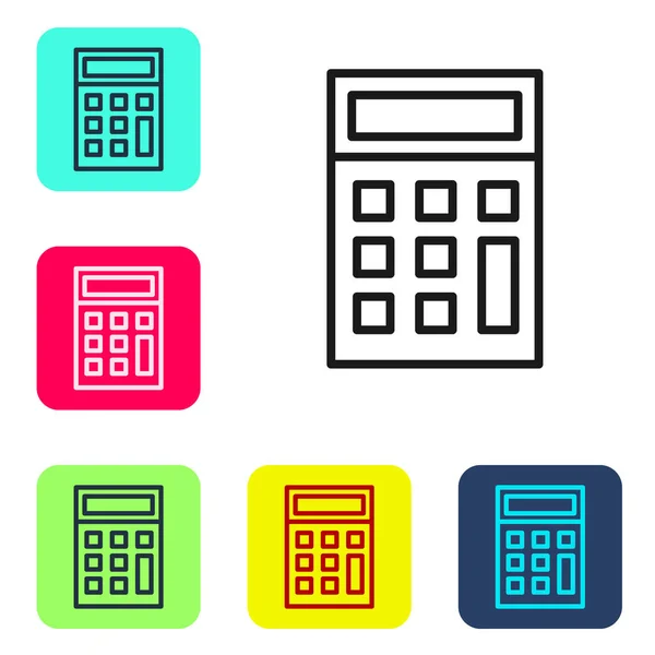 Zwarte Lijn Calculator Pictogram Geïsoleerd Witte Achtergrond Boekhoudkundig Symbool Bedrijfsberekeningen — Stockvector
