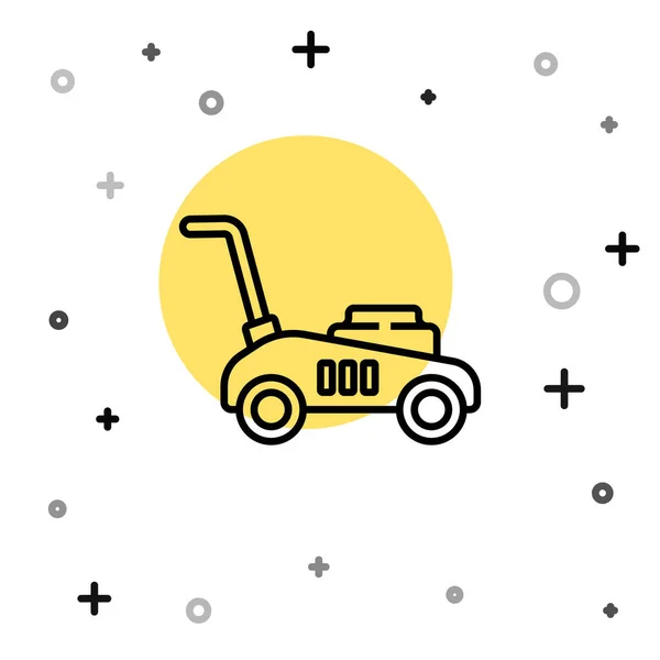 黒い線白い背景に描かれた芝刈り機のアイコン 芝刈り機の草刈り機 ランダムな動的形状 ベクターイラスト — ストックベクタ
