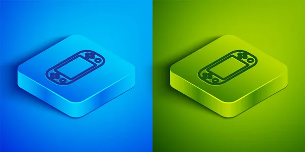 Ισομετρική Γραμμή Φορητό Εικονίδιο Κονσόλας Βιντεοπαιχνιδιών Απομονωμένο Μπλε Και Πράσινο — Διανυσματικό Αρχείο