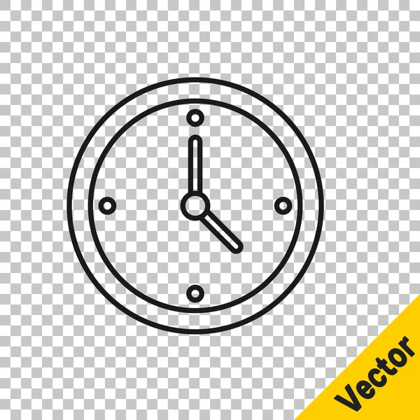 ブラックラインクロックアイコンは 透明な背景に隔離されます 時間の象徴だ ベクターイラスト — ストックベクタ