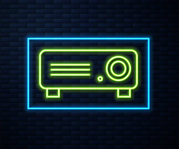 Gloeiende Neon Lijn Presentatie Film Film Media Projector Icoon Geïsoleerd — Stockvector