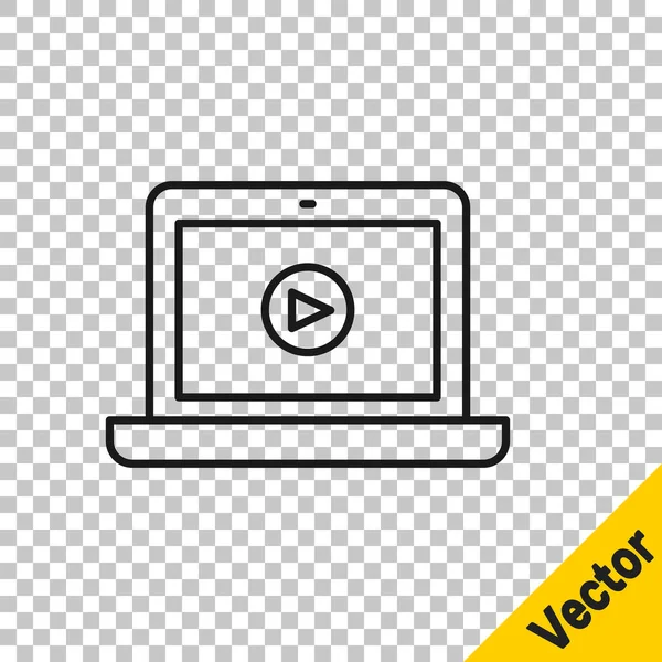 Linha Preta Ícone Vídeo Reprodução Online Isolado Fundo Transparente Laptop — Vetor de Stock