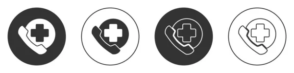 Černý Tísňový Hovor Ikonu Nemocnice Izolované Bílém Pozadí Kruhové Tlačítko — Stockový vektor