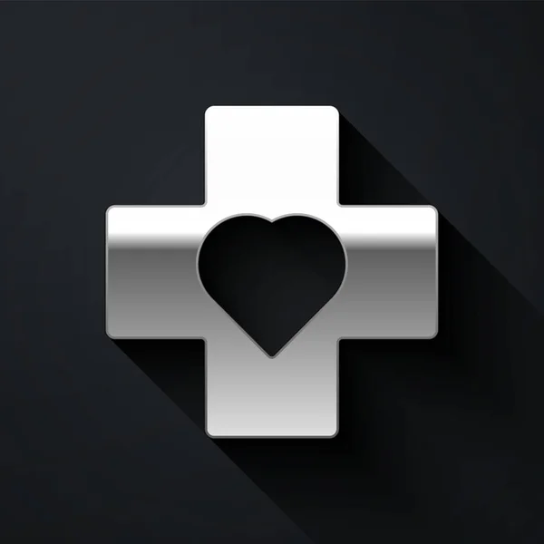 Silbernes Herz Mit Einem Kreuz Symbol Auf Schwarzem Hintergrund Erste — Stockvektor