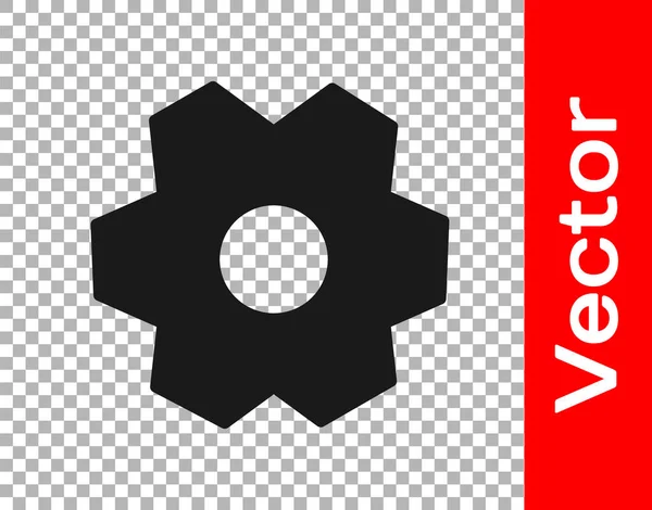 Значок Black Gear Выделен Прозрачном Фоне Знак Настройки Шестеренок Символ — стоковый вектор