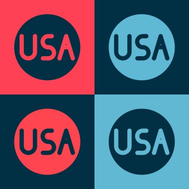 Pop Art USA etiket simgesi renk arkaplanında izole edildi. Amerika Birleşik Devletleri. Vektör İllüstrasyonu
