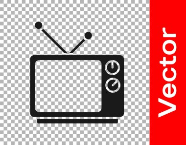 Siyah Retro TV simgesi şeffaf arkaplanda izole edildi. Televizyon tabelası. Vektör İllüstrasyonu