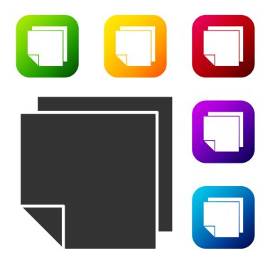 Siyah Post not etiketleri beyaz arkaplanda izole edilmiş. Mesaj veya mesaj için yeri olan yapışkan kasetler. Renkli kare düğmelerle simgeleri ayarla. Vektör İllüstrasyonu