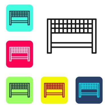 Bitiş çizgisi simgesindeki siyah şerit beyaz arkaplanda izole edildi. Bitiş çizgisinin sembolü. Spor sembolü ya da iş konsepti. Renkli kare düğmelerle simgeleri ayarla. Vektör İllüstrasyonu