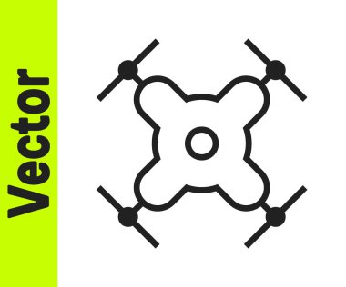 Siyah çizgi uçan İHA ikonu beyaz arka planda izole edildi. Video ve fotoğraf makinesi sembollü dörtlü helikopter. Vektör İllüstrasyonu