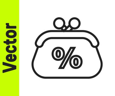 Siyah çizgi çanta para yüzde ikonu beyaz arka planda izole. Yüzde sadakat cüzdanı. Vektör İllüstrasyonu