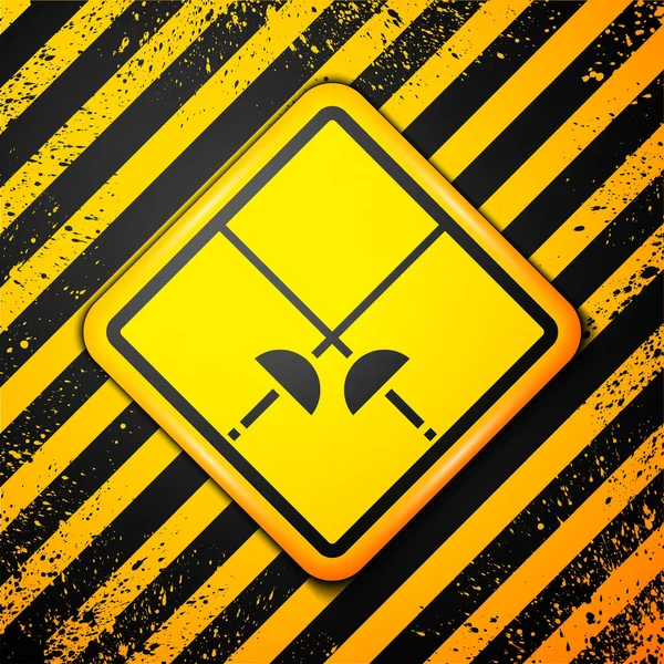 Schwarzes Fecht Symbol Isoliert Auf Gelbem Hintergrund Sportgeräte Warnzeichen Vektorillustration — Stockvektor