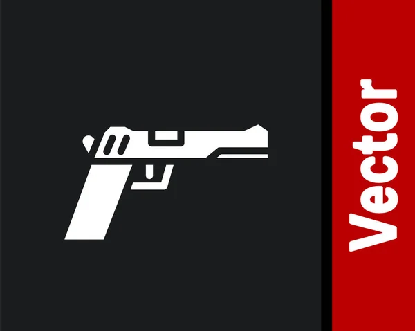 White Pistol Gun Icon Isolated Black Background Police Military Handgun — Stock Vector