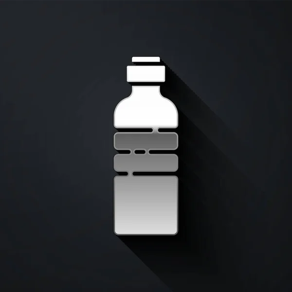 Zilveren Fles Water Pictogram Geïsoleerd Zwarte Achtergrond Soda Aqua Bordje — Stockvector