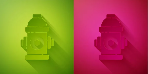 在绿色和粉色背景上隔离的剪纸消防栓图标 造纸艺术风格 病媒图解 — 图库矢量图片